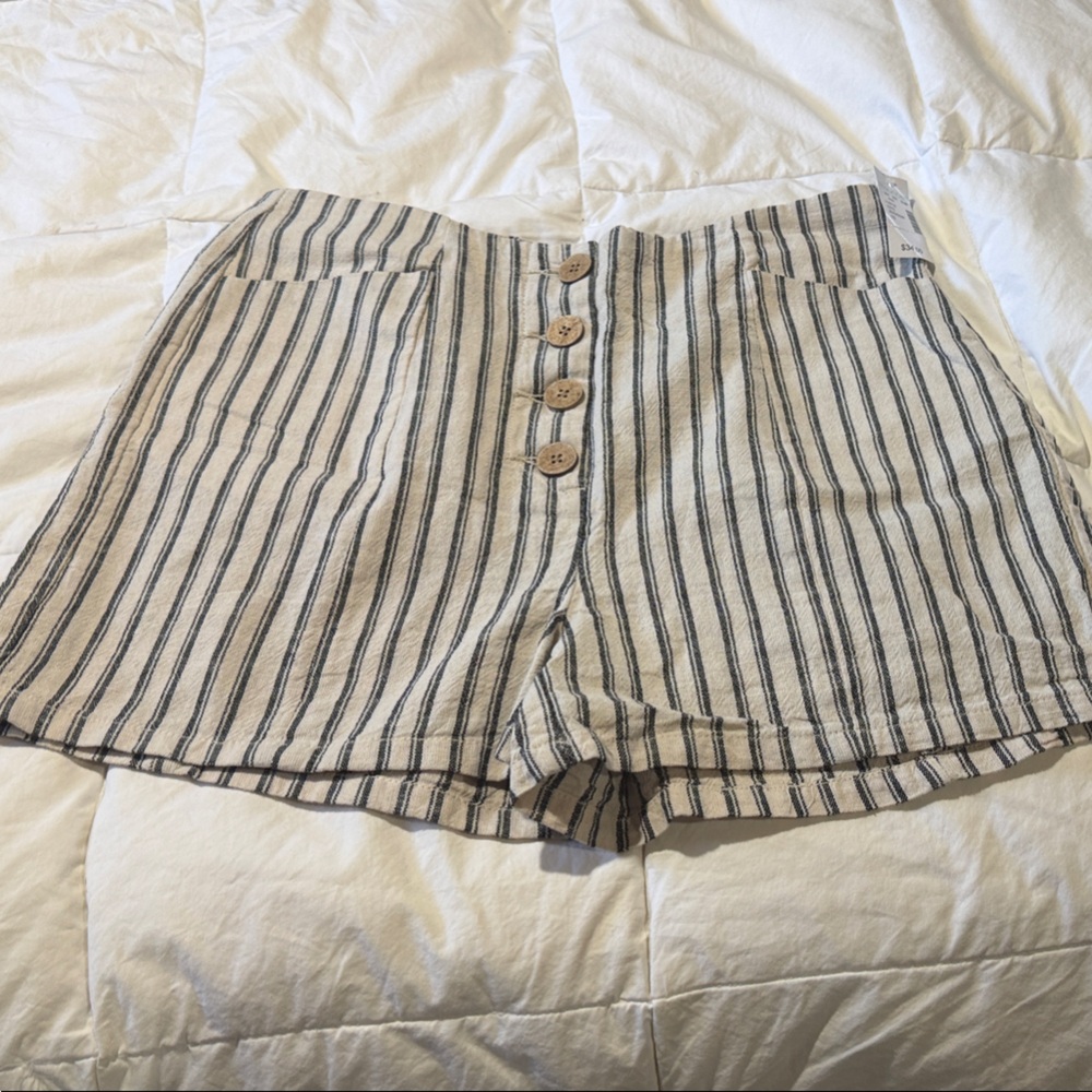 Maurices Cream and Black Striped Button-Front Women’s Shorts